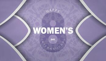 International womens day purple color flyer template with abstract white pattern vector