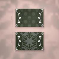 Dark green business card with antique white ornaments for your contacts. vector