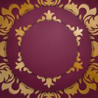 Brochure burgundy color with abstract gold pattern for your congratulations. vector