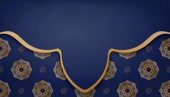 Dark blue background with greek gold pattern for design under your text vector