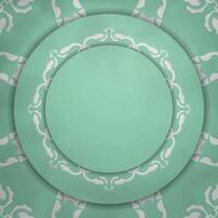 Postcard mint color with mandala white pattern prepared for printing. vector