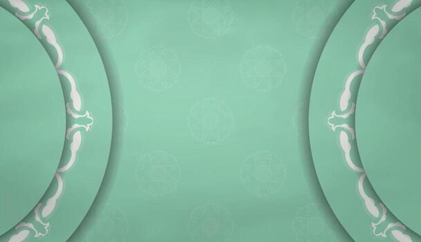 Mint color banner with Greek white pattern and text space vector