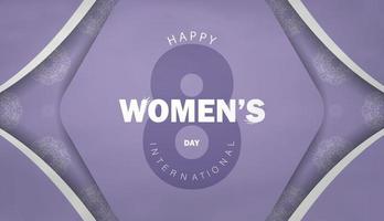 International womens day purple color flyer template with vintage white ornament vector