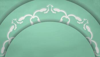 Mint color banner with vintage white pattern and text space vector