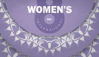 International womens day 8 march flyer template in purple color with abstract white pattern vector