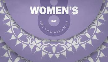 International womens day 8 march flyer template in purple color with abstract white pattern vector