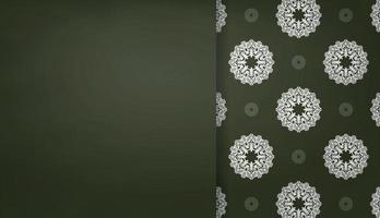Dark green banner with abstract white ornament and place for logo or text vector