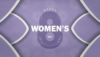 International womens day purple color flyer template with winter white ornament vector