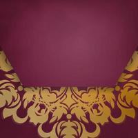 Brochure in burgundy color with abstract gold ornaments prepared for typography. vector