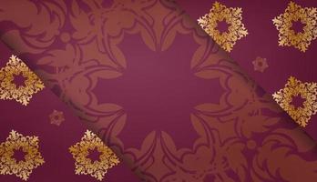 Baner of burgundy color with abstract gold ornament for design under your logo or text vector