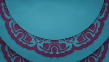 Baner of turquoise color with indian purple ornament for design under your text vector