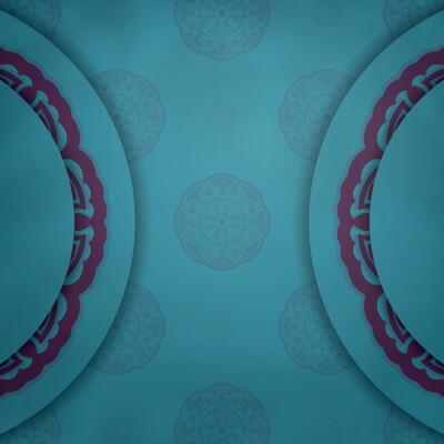 Turquoise postcard with vintage purple pattern for your brand.