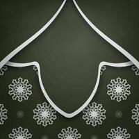 Postcard in dark green color with Greek white ornaments for your design. vector