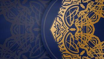 Background of dark blue color with mandala gold pattern for design under your text vector