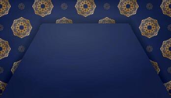 Dark blue banner with a gold mandala pattern and a place for your logo or text vector