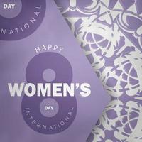 Brochure template march 8 international womens day purple color with luxury white ornaments vector