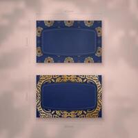 Presentable business card in dark blue with abstract gold pattern for your business. vector