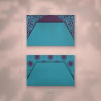 Green color business card with abstract purple pattern for your personality. vector