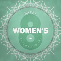 March 8 card in mint color with abstract white pattern vector