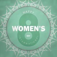 March 8 card in mint color with abstract white pattern vector