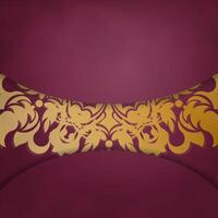 Brochure in burgundy color with abstract gold ornamentation is ready to print. vector