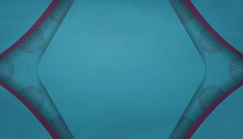 Turquoise banner with Indian purple pattern and text space vector