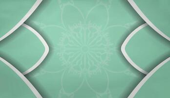 Mint colored banner with Greek white ornaments and text space vector