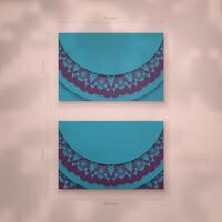 Presentable business card in turquoise color with Greek purple ornaments for your personality. vector