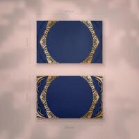 Presentable business card in dark blue with antique gold ornaments for your personality. vector