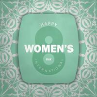 March 8th brochure in mint color with luxurious white pattern vector