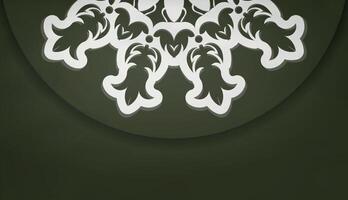 Dark green banner with a luxurious white pattern and a place for your logo vector