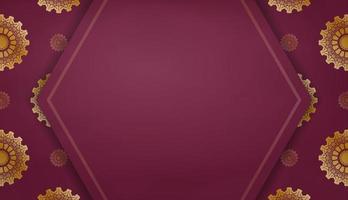 Burgundy banner with Indian gold pattern and place for logo or text vector