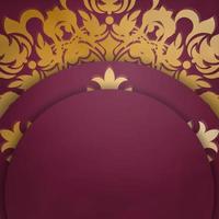 Brochure burgundy color with mandala gold ornament for your design. vector