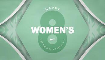 Template Congratulatory Brochure March 8 mint color with abstract white pattern vector