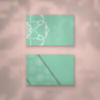 Mint color business card with abstract white ornament for your business. vector