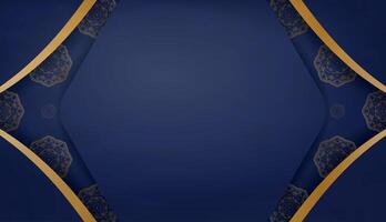 Dark blue banner with abstract gold ornament and space for your logo or text vector