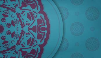 Baner of turquoise color with vintage purple ornament for design under the text vector