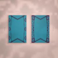 Presentable business card in turquoise color with abstract purple pattern for your brand. vector