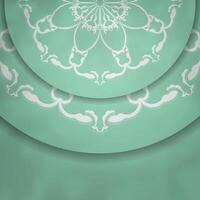 Mint color card with mandala white pattern for your design. vector