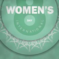 Postcard international womens day mint color with vintage white pattern vector