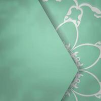 Mint color card with vintage white ornament for your design. vector