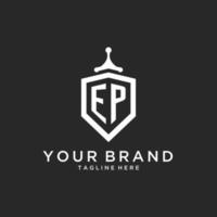 EP monogram logo initial with shield guard shape design vector