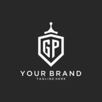 GP monogram logo initial with shield guard shape design vector