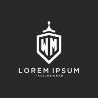 WM monogram logo initial with shield guard shape design vector