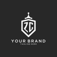 ZC monogram logo initial with shield guard shape design vector