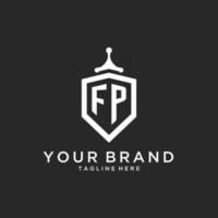 FP monogram logo initial with shield guard shape design vector