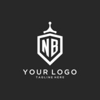 NB monogram logo initial with shield guard shape design vector