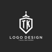 TK monogram logo initial with shield guard shape design vector