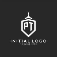 PT monogram logo initial with shield guard shape design vector