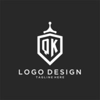 QK monogram logo initial with shield guard shape design vector
